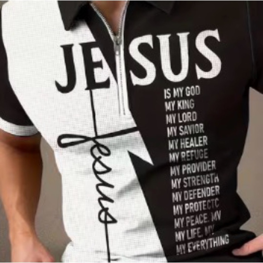 Faith-Inspired Men’s Polo Shirt – JESUS Design (Half Zip)